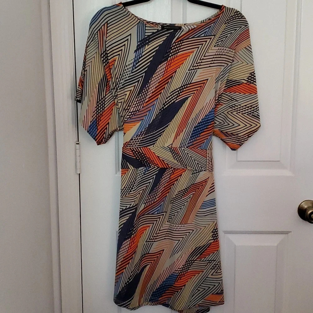 BCBGMAXAZRIA Slip On Midi Womens Dress  Tie Waist and Wide Sleeves